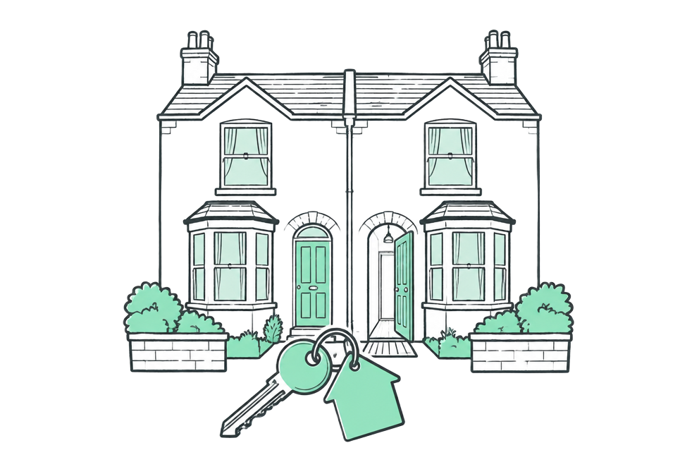 Terraced rental homes with a set of keys