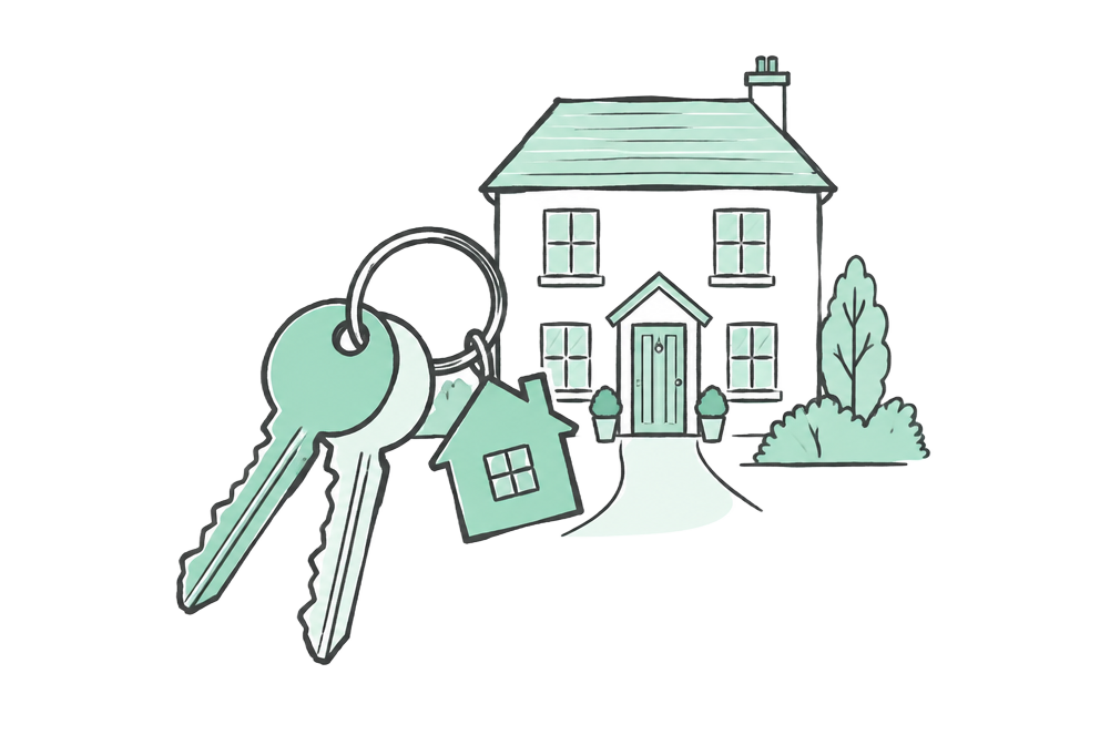 House keys beside a welcoming home