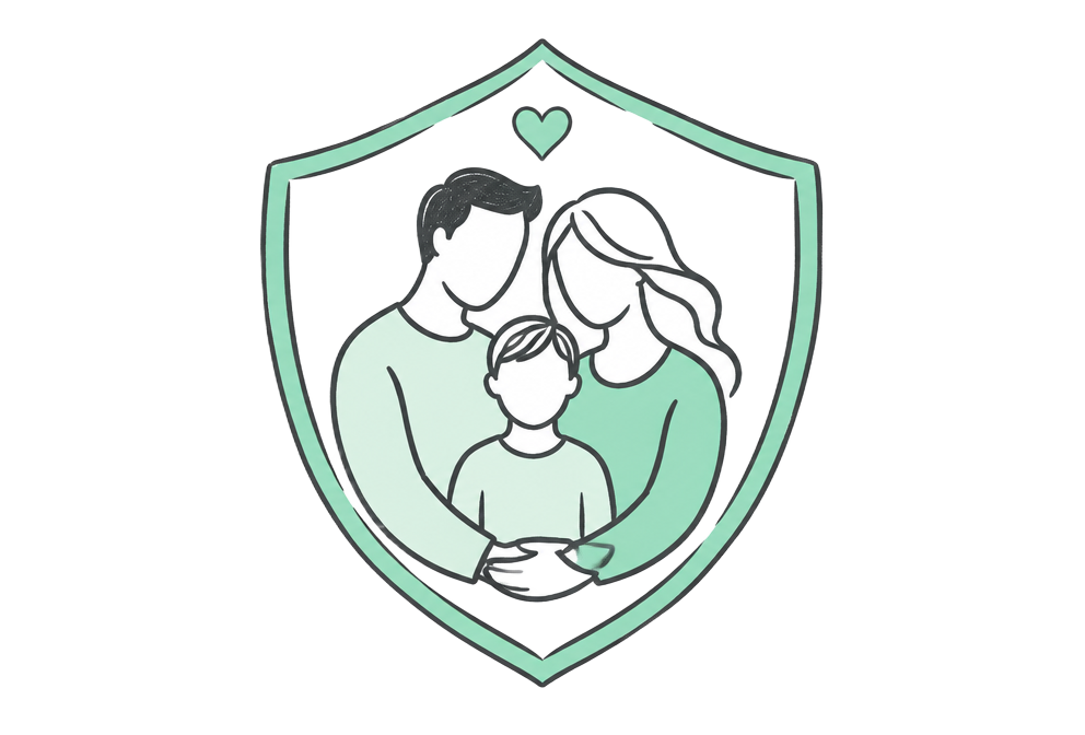 Life insurance Family held safely within a protective shield