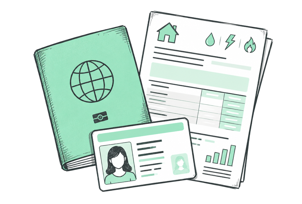 Passport, photo ID card and a utility bill