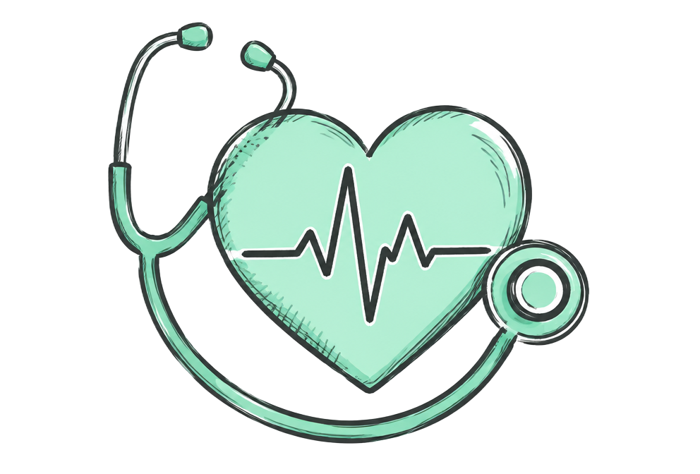 Heart with a heartbeat line and a stethoscope